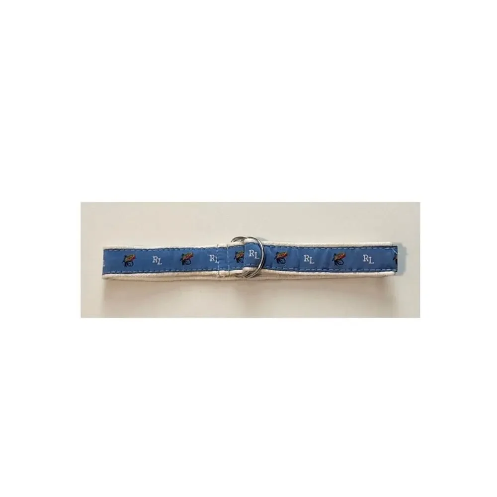 Ralph Lauren Logo Blue White Fabric Belt Silver Metal D Ring Toddler